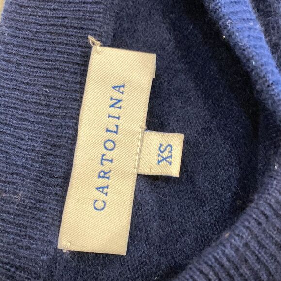 Cartolina Nantucket 100% Cashmere Navy Heart Embroidered Caden Soft Sweater XS - Picture 8 of 11